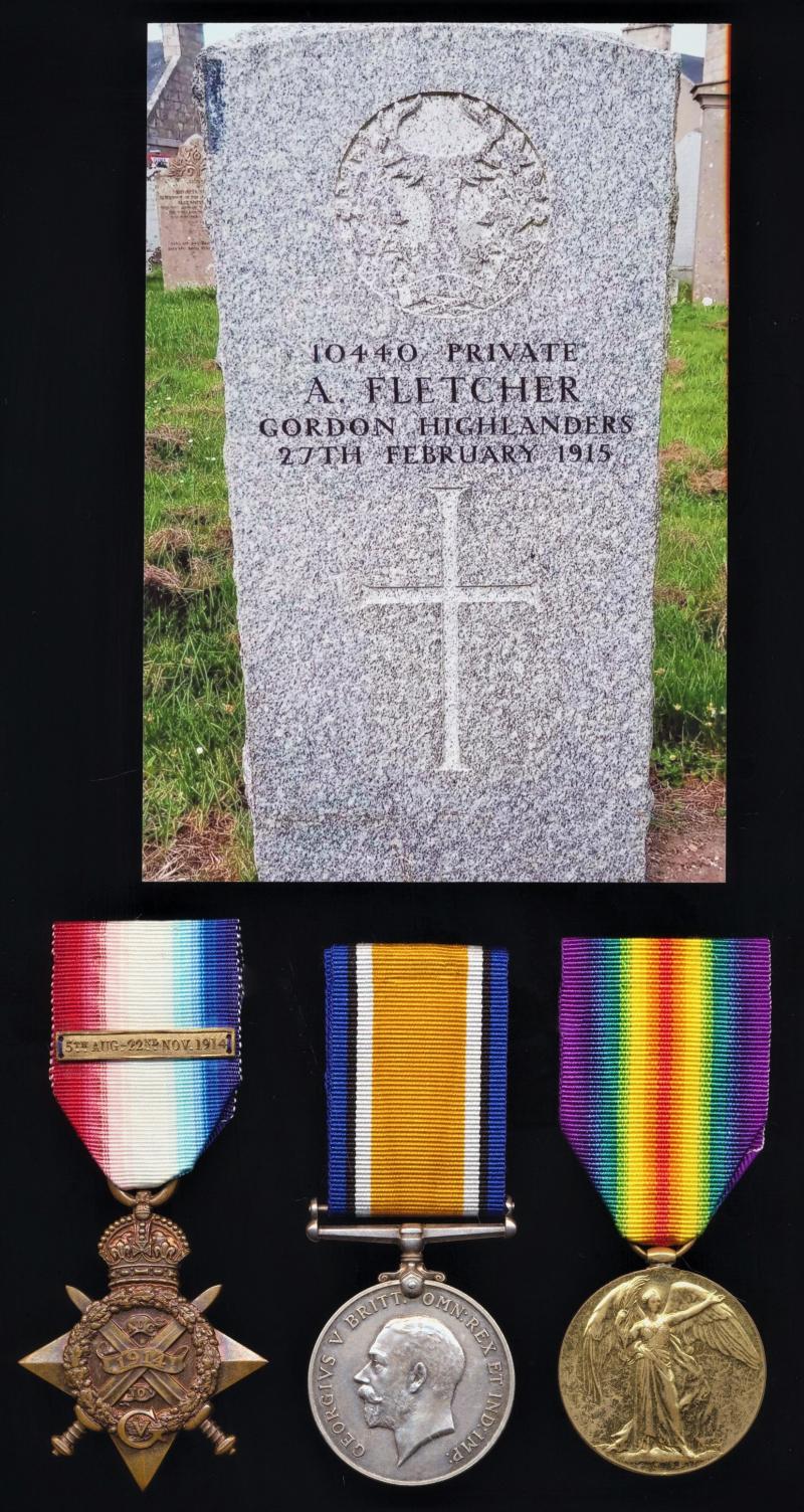 A 'Kintore / Auchterless Loon's' Great War casualty campaign medal group of 3: Private Alexander Fletcher, 2nd Battalion Gordon Highlanders