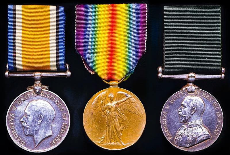 A rare 'Anglo-Indian Force' Great War campaign and volunteer Long Service Medal group of 3: Private Benjamin Crizzle, 2nd Battalion Bombay Nagpur Railway Regiment, Auxiliary Force India, late Anglo-Indian Force