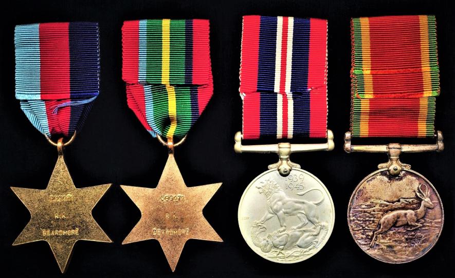 A rare South African 'War Against Japan' medal group of 4 to a 'Springbok': Able Seaman Russell Kenderdine Beardmore, South African Naval Force attached Royal Navy, late H.M.S Nigella