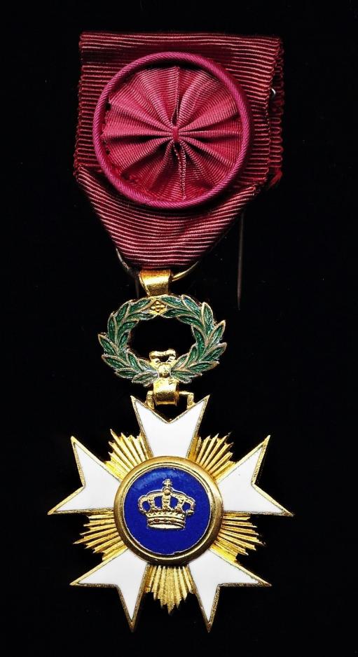 Belgium: Order of the Crown. 4th Class 'Officer' (Ordre de la Couronne, officier / Kroonorde, officier). With silk rosette on riband