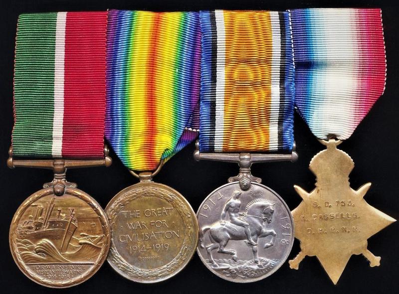 An Orcadian's Great War era Merchant Navy & Royal Naval Reserve campaign medal group of 4: Deck-Hand George Reid Cassells, Royal Naval Reserve & Merchant Navy