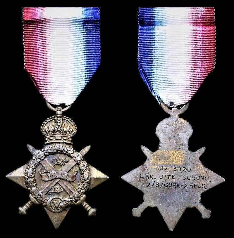 Aberdeen Medals | 1914 Star. No clasp (No.3820 L.Nk. Jite Gurung, 2/8 ...