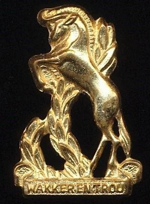 Republic of South Africa: Regiment Bloemspruit. Gilding metal beret & or collar badge