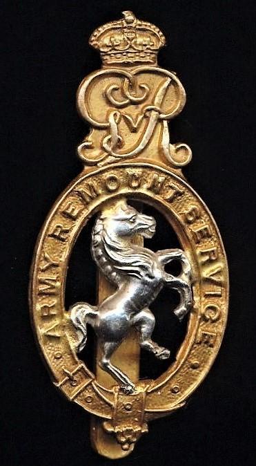 Army Remount Service. GV crowned cypher bi-metal cap badge