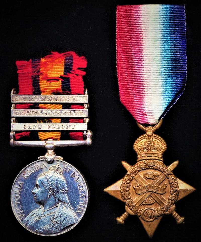 A 'Jocks N.C.O.'s' South African War & 1914 'Mons' casualty medal pair: Sergeant John Brabender, 2nd Battalion Argyll & Sutherland Highlanders