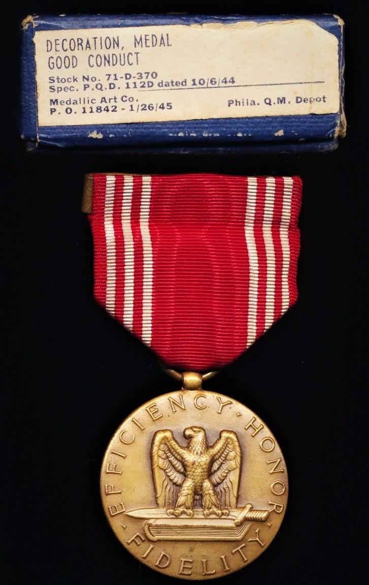 United States of America: Army Good Conduct Medal. Type I. With 'Wrap Brooch' and officially numbered '12612'