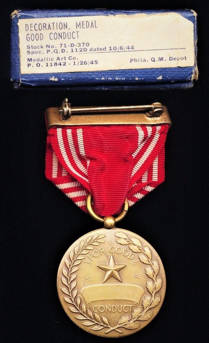 United States of America: Army Good Conduct Medal. Type I. With 'Wrap Brooch' and officially numbered '12612'