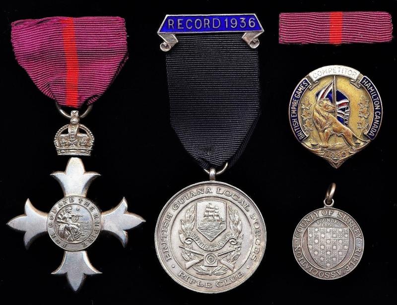 A unique Colonial M.B.E. lot to a former Militia Officer & Pioneer 'Commonwealth Games Medal Winner' from the first ever Commonwealth Games: Captain Bertie Pelham Bayley, M.B.E., British Guiana Militia