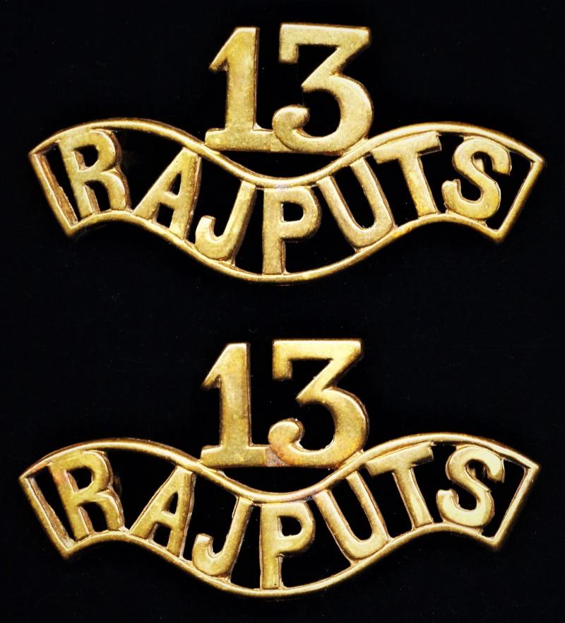 British Indian Army: 13th Rajputs. Pair of gilding metal regimental shoulder titles, worn 1903-1922