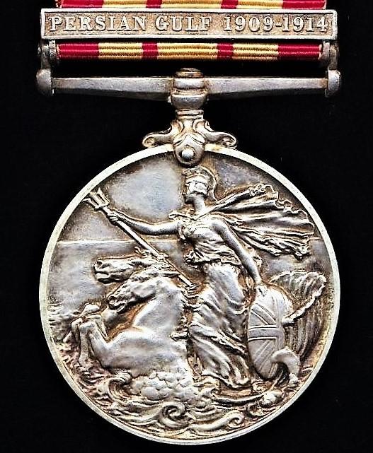 Naval General Service Medal 1915-1962. GV issue with clasp 'Persian Gulf 1909-1914' (CH. 15653. Bugler H. French R.M.L.I. H.M.S. Hyacinth.)