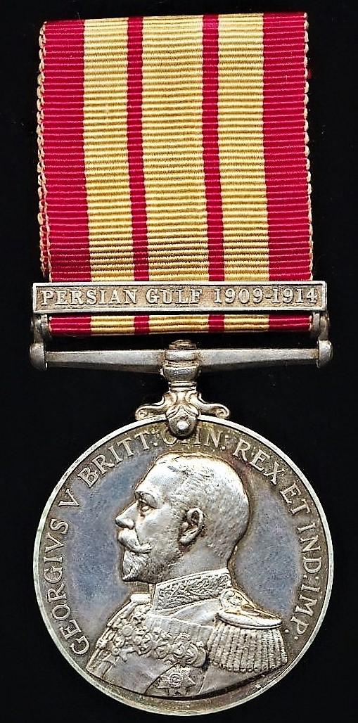 Naval General Service Medal 1915-1962. GV issue with clasp 'Persian Gulf 1909-1914' (CH. 15653. Bugler H. French R.M.L.I. H.M.S. Hyacinth.)