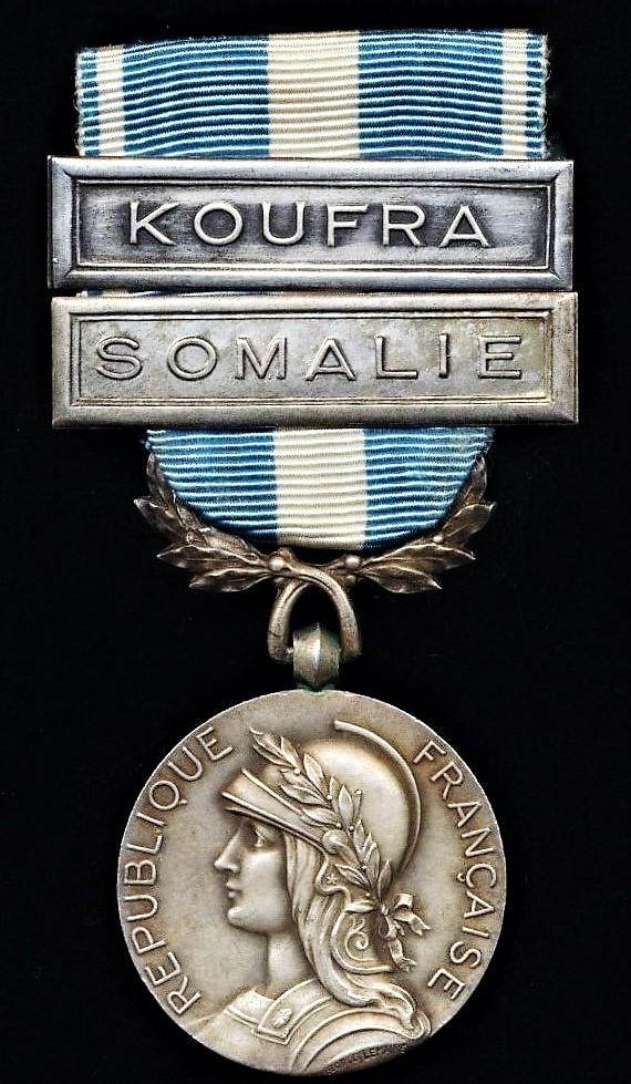 France: Colonial Medal (La Medaille Coloniale). 2nd type Paris Mint medal. With two clasps 'Somalie' & 'Koufra'