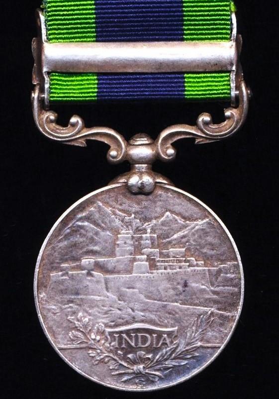 India General Service 1936. With clasp 'North West Frontier 1930-31' (32573 Clk. Sant Singh. 1 Mtn. Bty.)