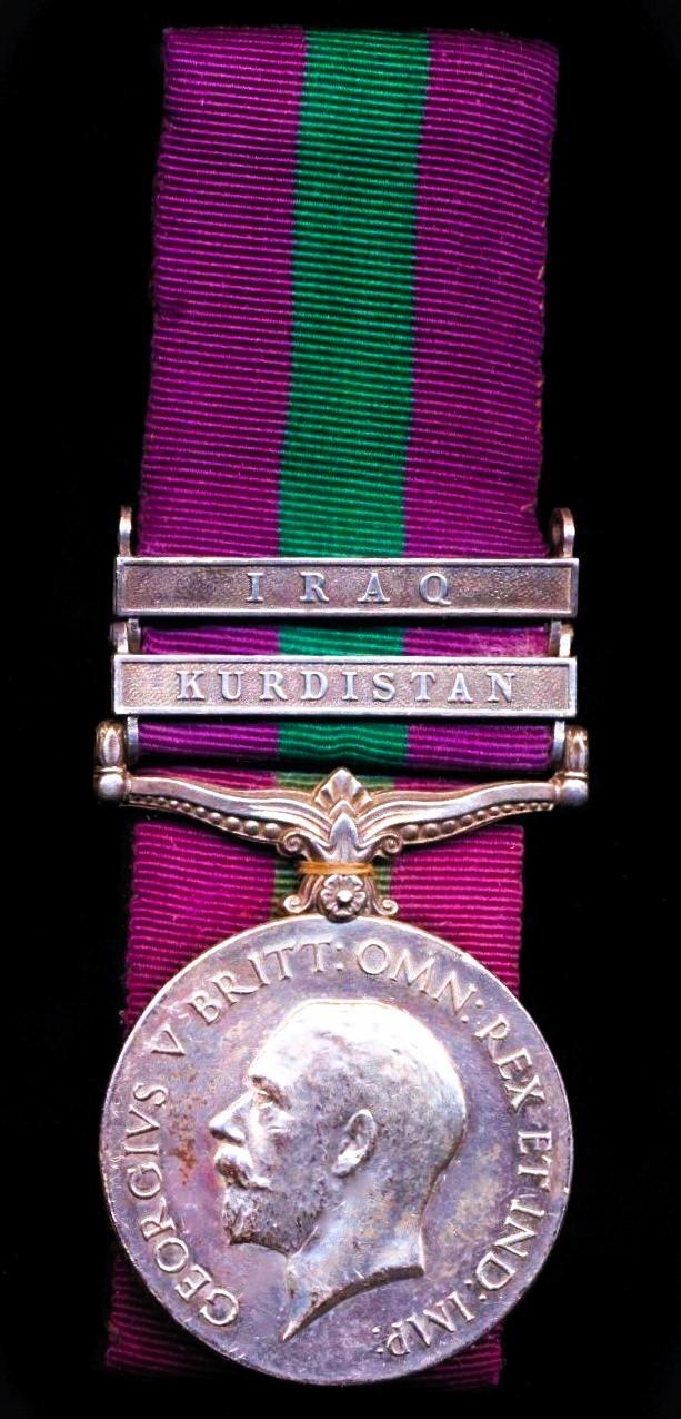 General Service Medal 1918-62. GV first issue with 2 x clasps 'Kurdistan' & 'Iraq' (5635 Rfmn. Dhane Gharti. 1-3-Gurkha R.)
