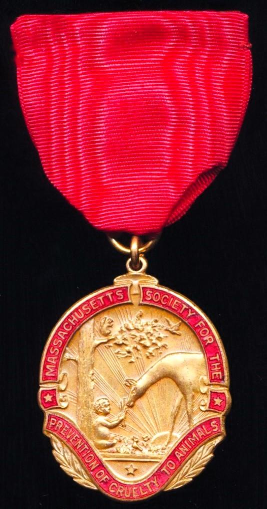 United States: Massachusetts Society for the Protection of Cruelty to Animals (MPSCA). Bronze & enamel medal. Circa 1920