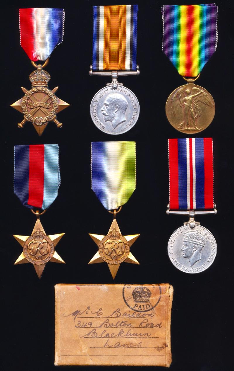The Pride of the Royal Navy H.M.S. Hood 'The Mighty Hood', father & son family 'Casualty' medal lot of 6: Private Ernest Baildon Army Service Corps & Able Seaman Baildon, Royal Navy late H.M.S. Hood