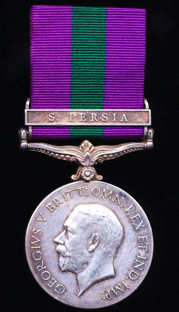 General Service 1918-62. GV first issue with clasp 'S. Persia' (63 Gnr. Sawan Singh. R.A.)