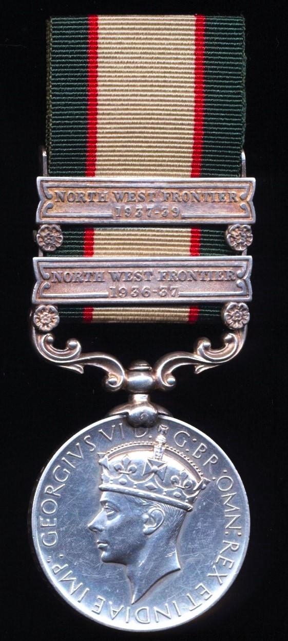 India General Service 1936-39, With 2 x clasps 'North West Frontier 1936-37' & 'North West Frontier 1937-39 (MT-105254 Resvt. Dvr. Shaikh Salar, R.I.A.S.C. (M.T.))