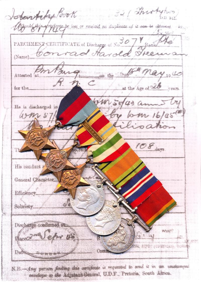 A 'Hard Fighting' & Desirable South African soldiers 'Full-House' of Second World War campaign medals group of 6, including El Alamein & Monte Cassino service: Private Conrad Harold Freeman, 1st Royal Natal Carbineers
