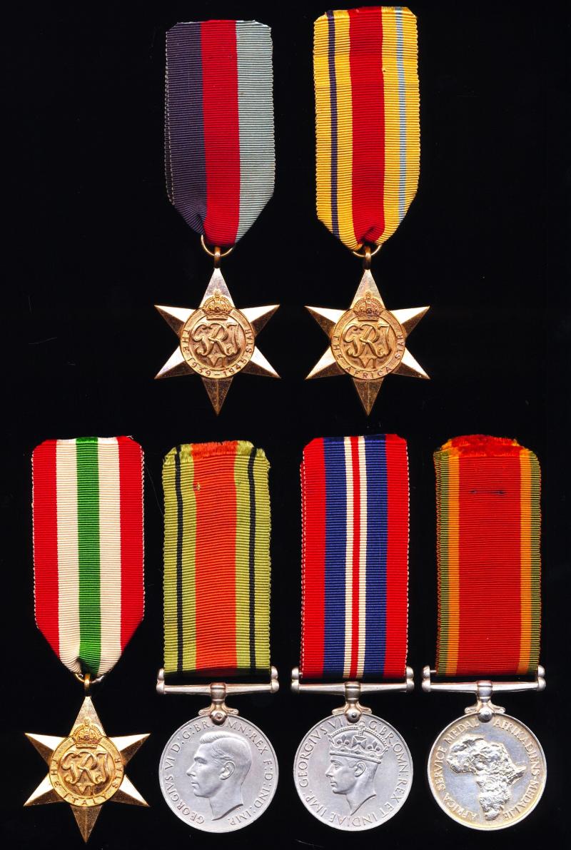 A South African Officers Second World War 'Overseas Service' campaign medals group of 6: Second Lieutenant  Augustus Marthinus Dumas, General Service Corps late 1st Battalion Royal Natal Carbineers, Union Defence Force
