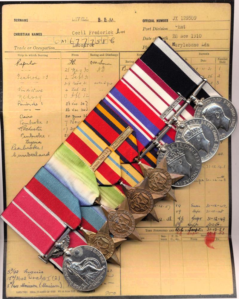 A fine Battle-Cruiser 'Far East' Wind-Up Operations 'Netherlands East Indies' B.E.M. and Second World War group of eight to a Veteran of he Arctic Convoys: Able Seaman Cecil Frederick Ivor Levell, B.E.M., H.M.S. Nigeria late H.M.S. Cumberland