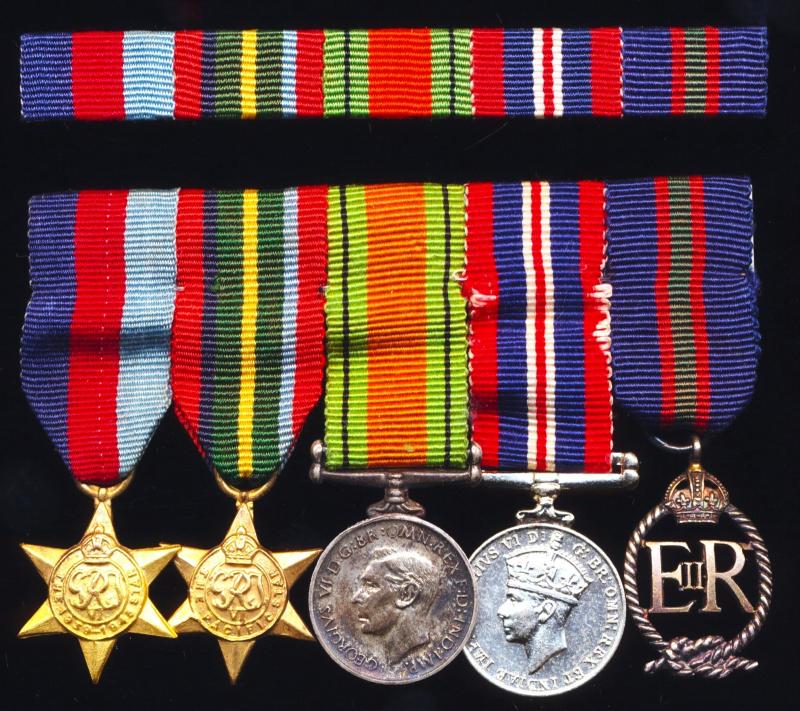 A Royal Naval Volunteer Reserve Officer's un-named and un-attributed Second World War campaign and long service miniature medal group of 5, sold together companion miniature riband bar