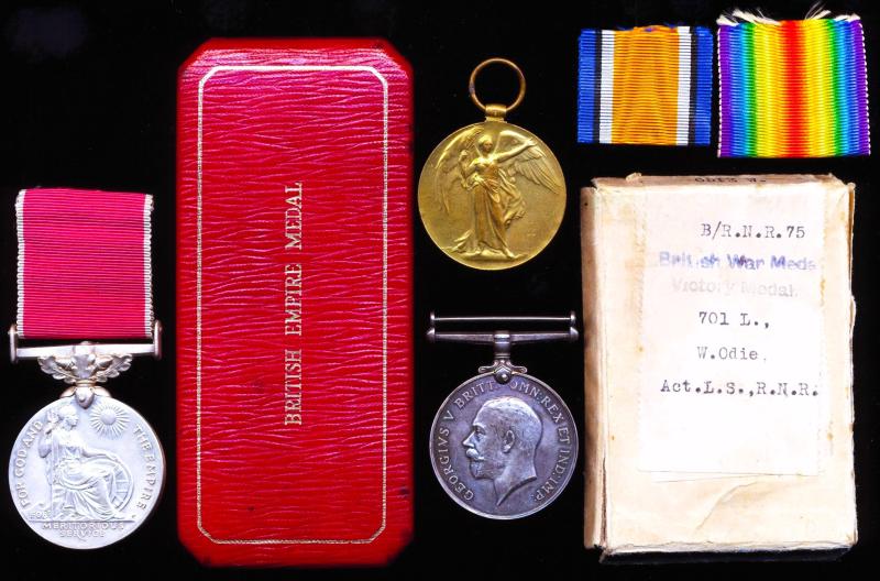 A Shetland Islander and' World Wars' veteran of the Merchant Navy medal group of 3: Boatswain William Odie. B.E.M., Merchant Navy late Royal Naval Reserve