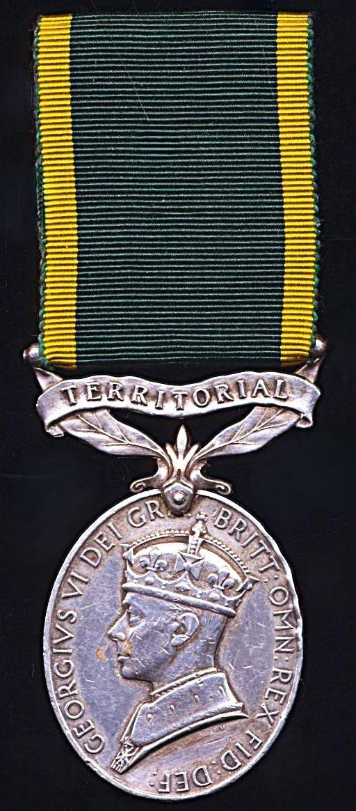 Efficiency Medal GVI 2nd issue with 'Territorial' bar (4917415 Gnr. R. L. Eyre. R.A.)