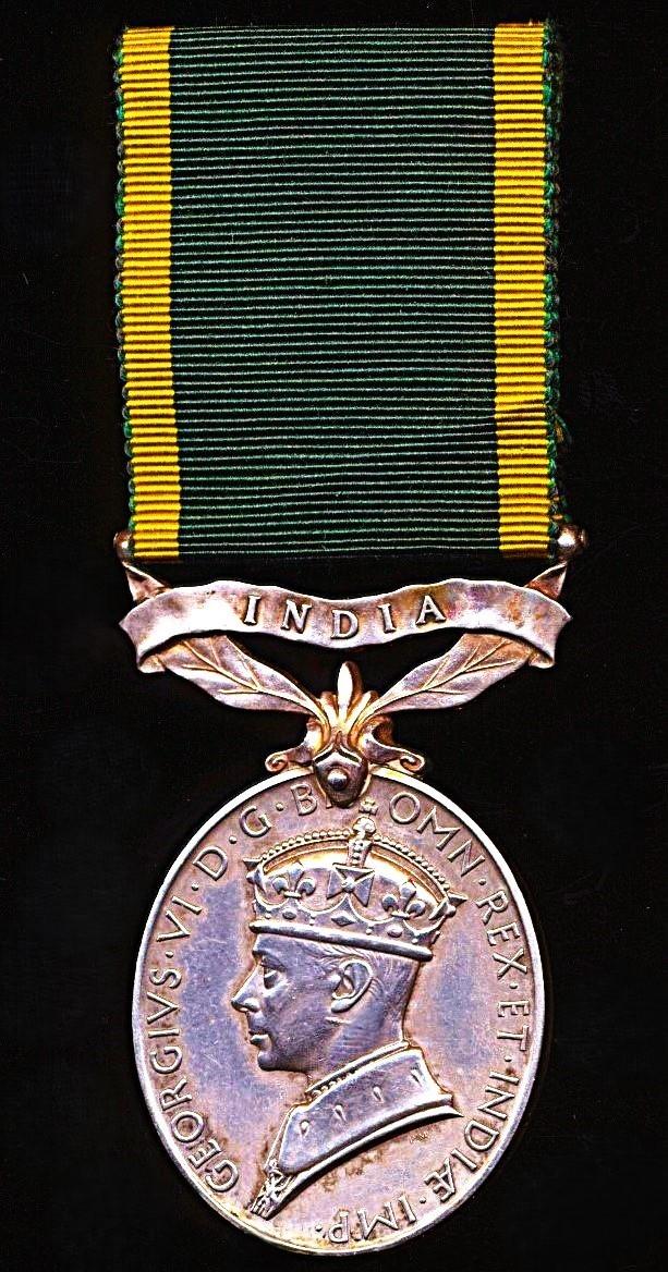 Efficiency Medal GVI 1st issue with 'India' bar (B.Q.M.S. G. Mayers. 10 Bty., A.F.I.)