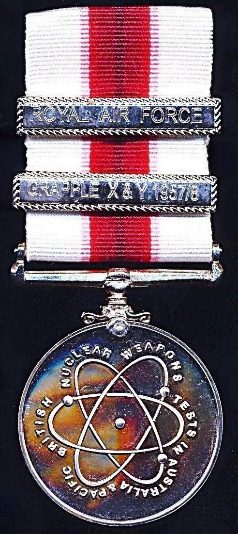 British Nuclear Weapons Tests Medal. With 2 x clasps 'Grapple X & Y 1957/8' & 'Royal Air Force' (4176357 SAC Thornhill J. 1955-59. R.A.F.)