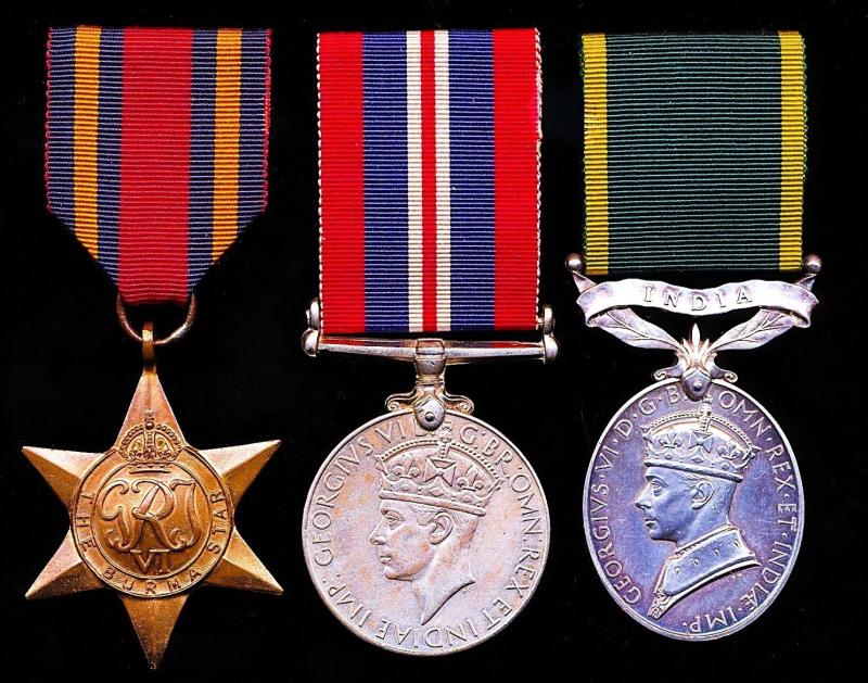 A Eurasian of Portuguese descent Second World War 'Burma Campaign' & long service medal group of 3: Sergeant Edward Mascarenhas Bengal Nagpur Railway Battalion, Defence of India Corps