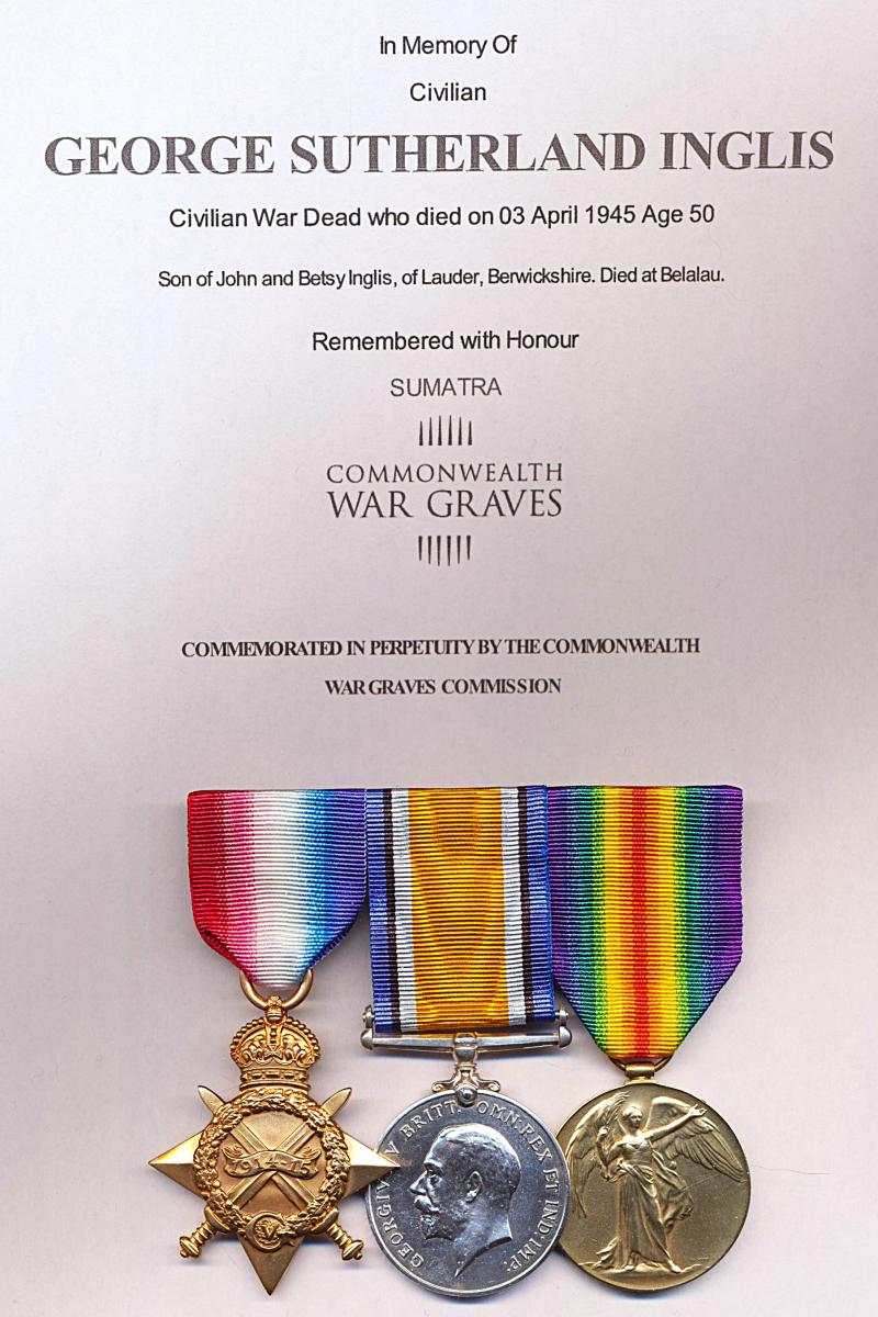 'Cheerful to the End'. A Scottish 'Gallipoli' veteran, Rubber & Tea Planter & Far East 'Colonial Broadcaster' Sumatra casualty group of 3: George Sutherland Inglis, Malayan Broadcasting Company, late 1st Battalion King's Own Scottish Borderers