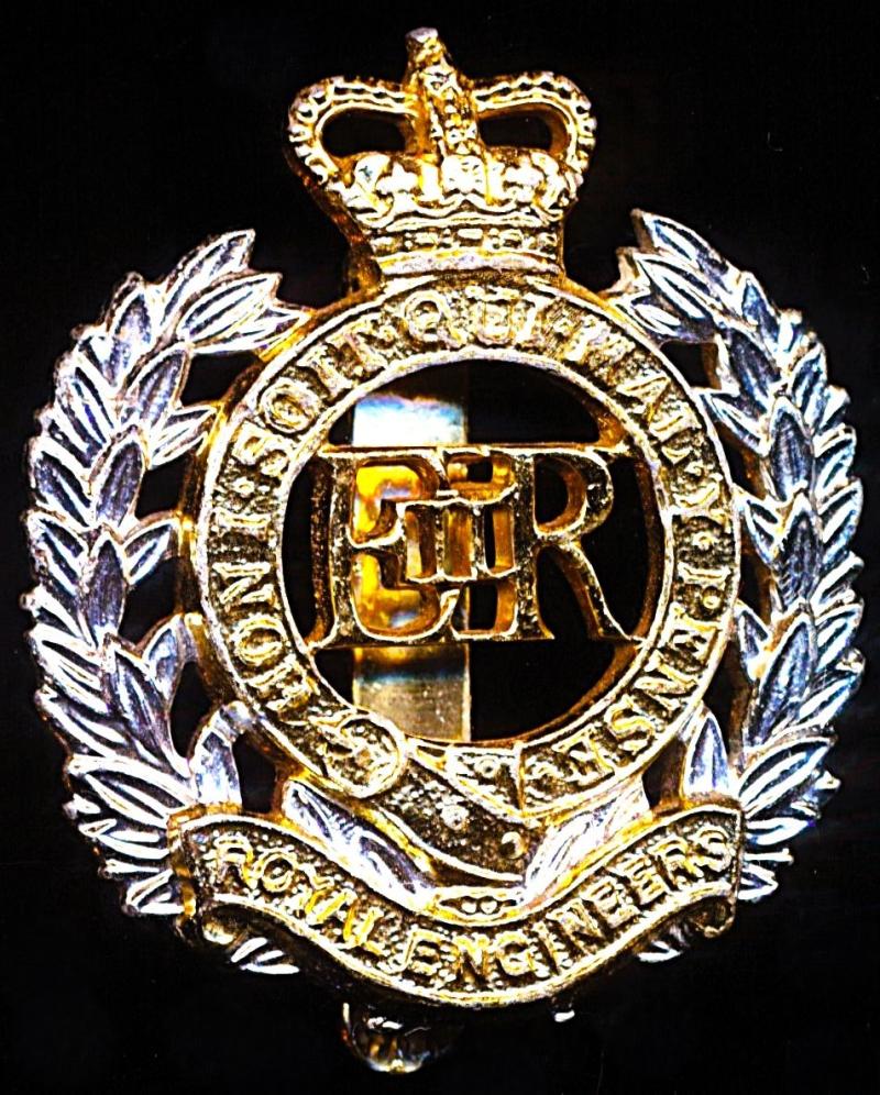 Royal Engineers. EIIR issue cap badge with Queens Crown. Anodized aluminum (Staybrite)