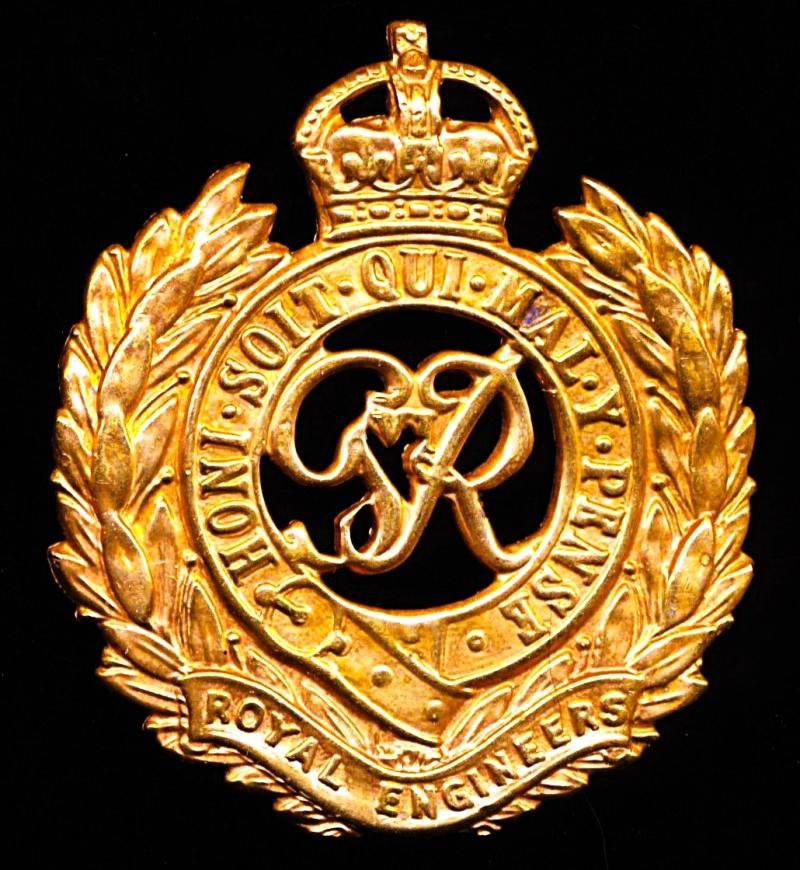 Royal Engineers. GVI King's Crown gilding metal cap badge. Die-cast with voided centre. Circa 1937-1946