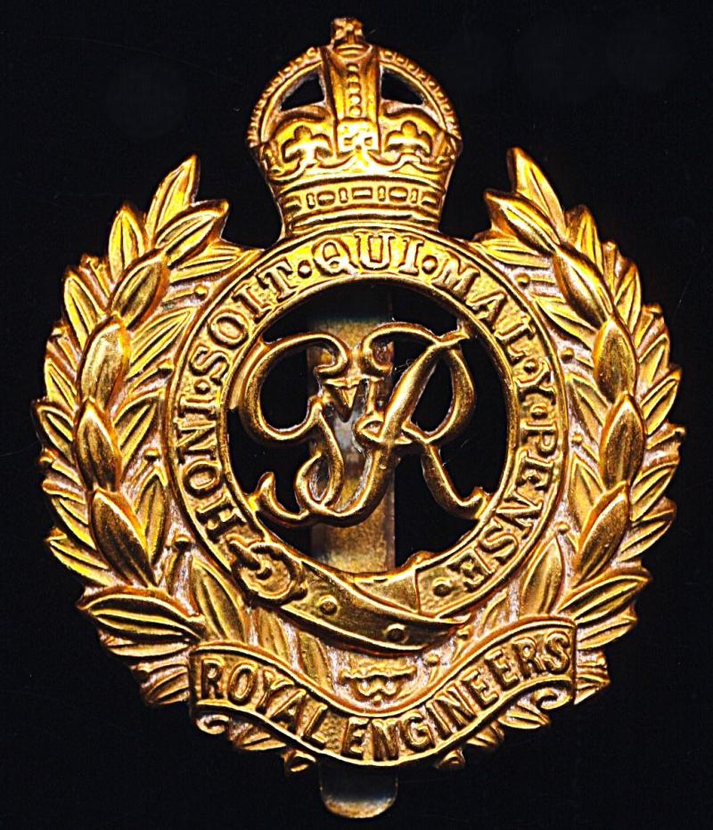 Royal Engineers. GVI King's Crown gilding metal cap badge. Die-struck with voided centre. Circa 1937-1946
