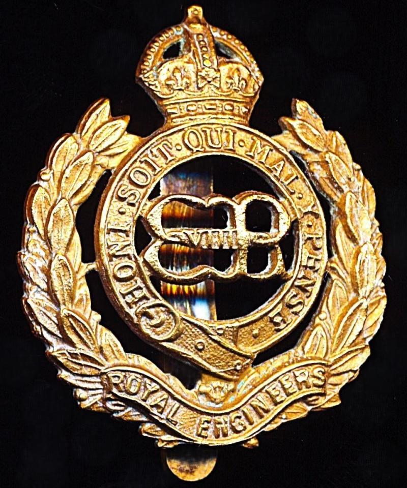 Royal Engineers. Edward VIII King's Crown gilding metal cap badge. Circa 1936