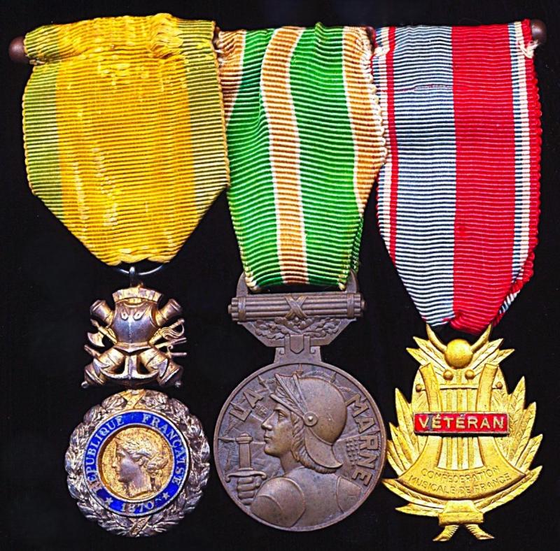 A French Bandsman / Military Musician's Great War era medal 'Battle of the Marne' medal group of 3