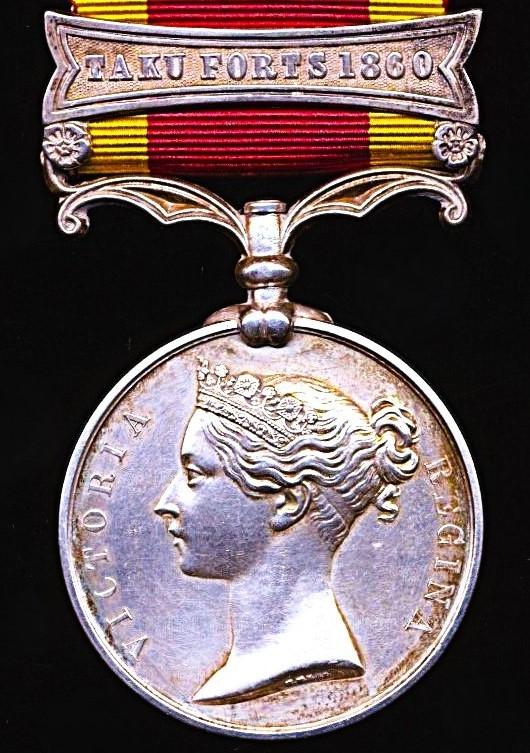 China Medal 1857-60. With clasp 'Taku Forts 1860' (J. Down, A.B., H.M.S. Snap.)