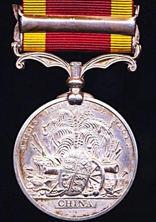 China Medal 1857-60. With clasp 'Taku Forts 1860' (J. Down, A.B., H.M.S. Snap.)