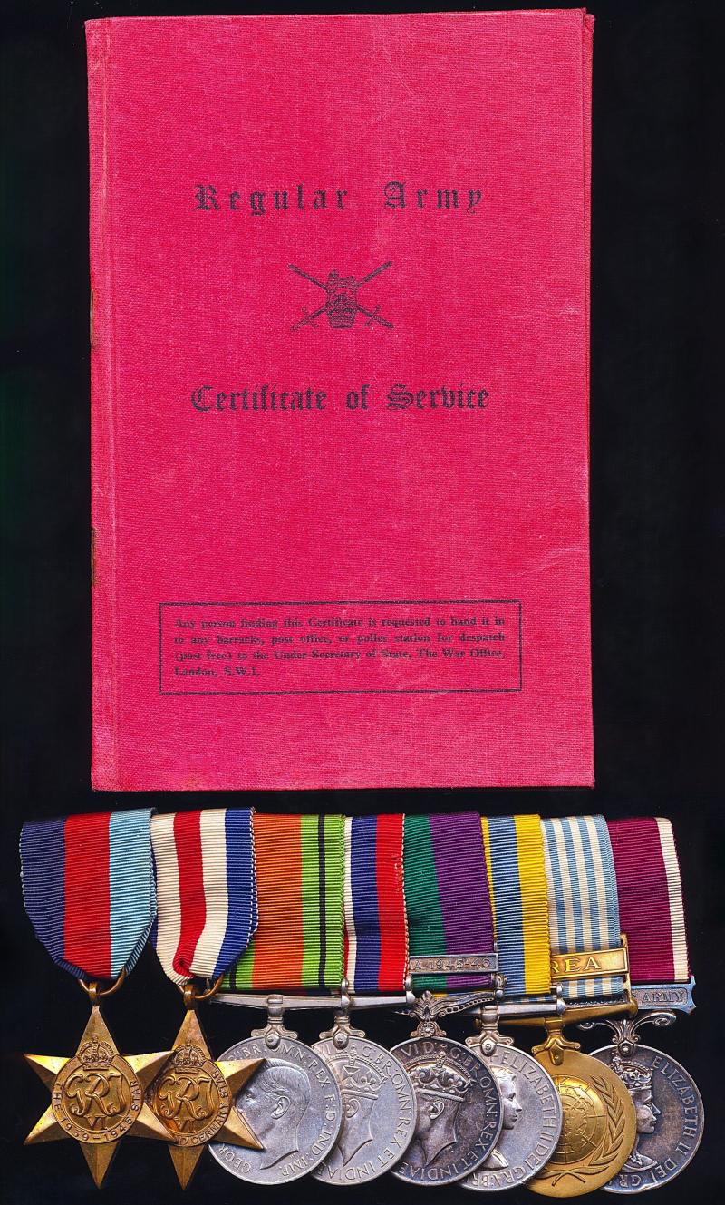 A multi-campaign North West Europe, South East Asia (Netherlands East Indies) & Korean War medal group of 8: Warrant Officer Class 2 J. D. Timmons, Royal Electrical Mechanical Engineers late 5th Indian Field Regiment & Royal Regiment of Artillery