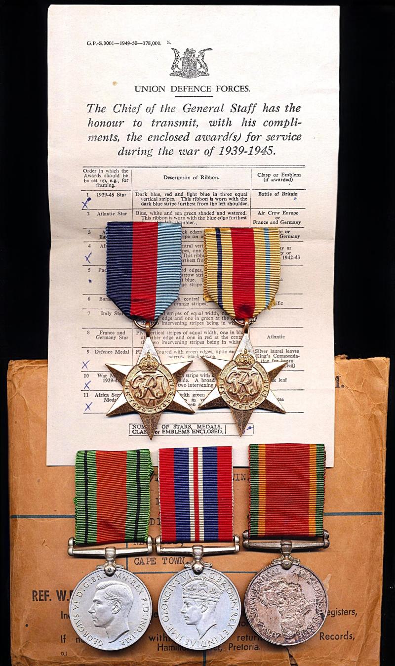 A South African Naval Officers Second World War medal group of 5: Lieutenant Geoffrey Richard Goodwin, South African Royal Naval Volunteer Reserve seconded to Royal Navy