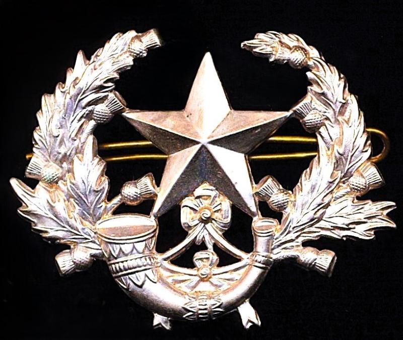 Cameronians (Scottish Rifles). Other-Ranks white metal glengarry badge
