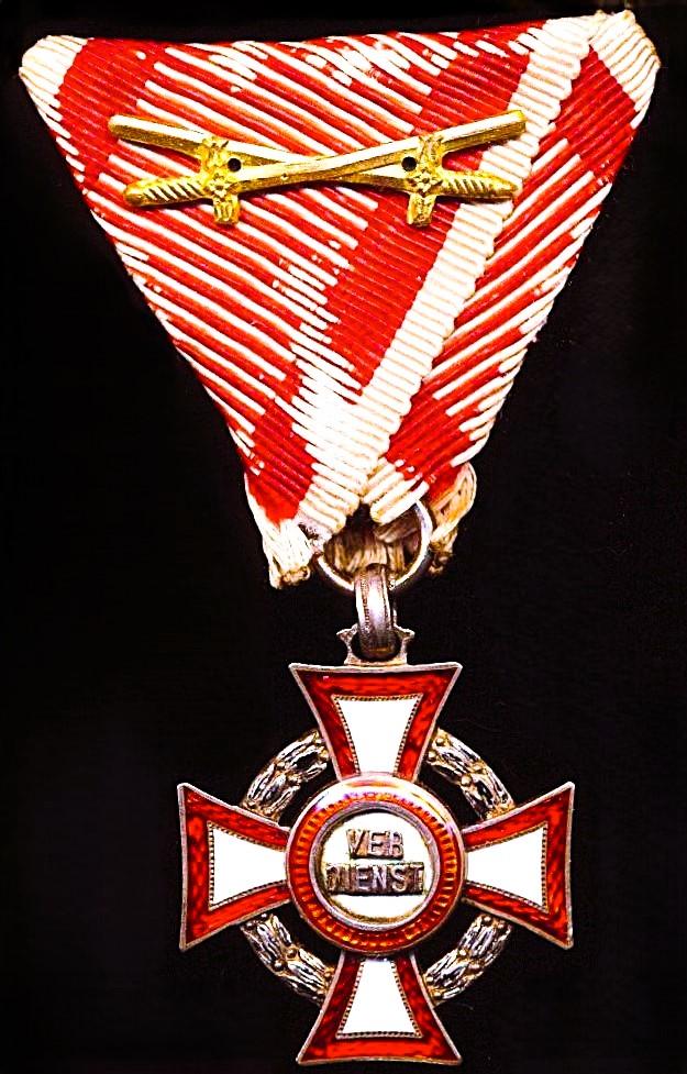 Austria (Imperial): The Military Merit Cross.  Knight's Cross. With 'Swords' emblem on military riband. Silver and enamel