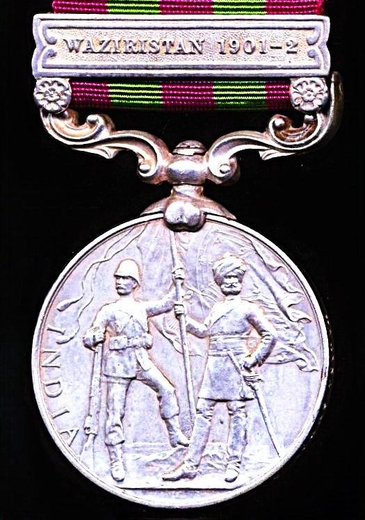 India General Service Medal 1895-02. Edward VII silver issue with clasp 'Waziristan 1901-02' (No. 4154 Sepoy Santa Singh 45th Rattray's Sikhs)