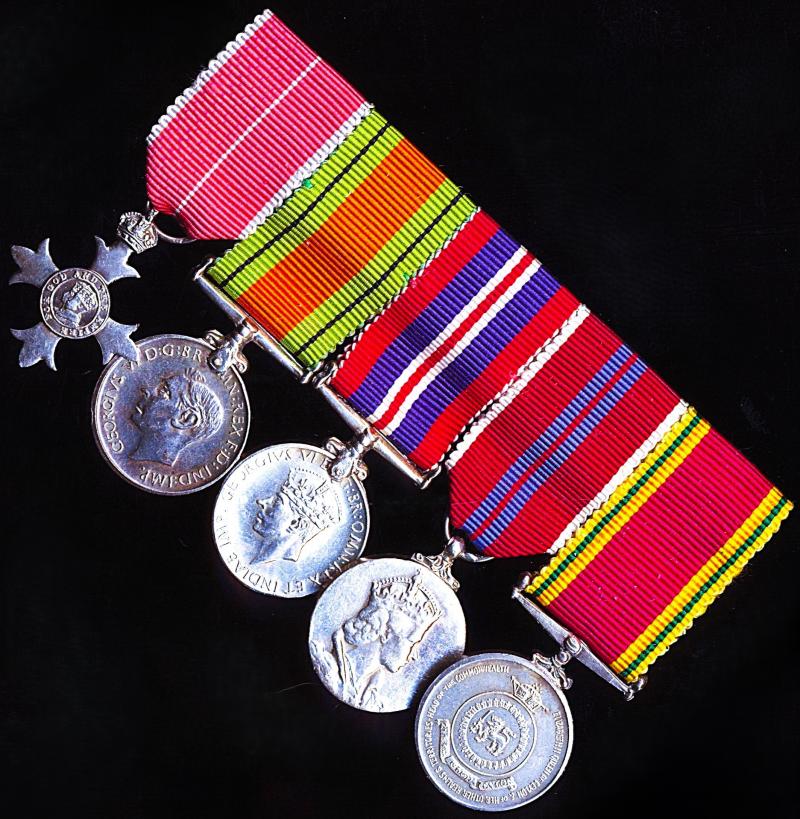 A positively attributed miniature medal group of 5 for WW2 & 'Ceylon Service' to the 'Father' of the Sri Lankan Army Ordnance Corps: Lt-Colonel Harold Bracher, M.B.E., Royal Army Ordnance Corps