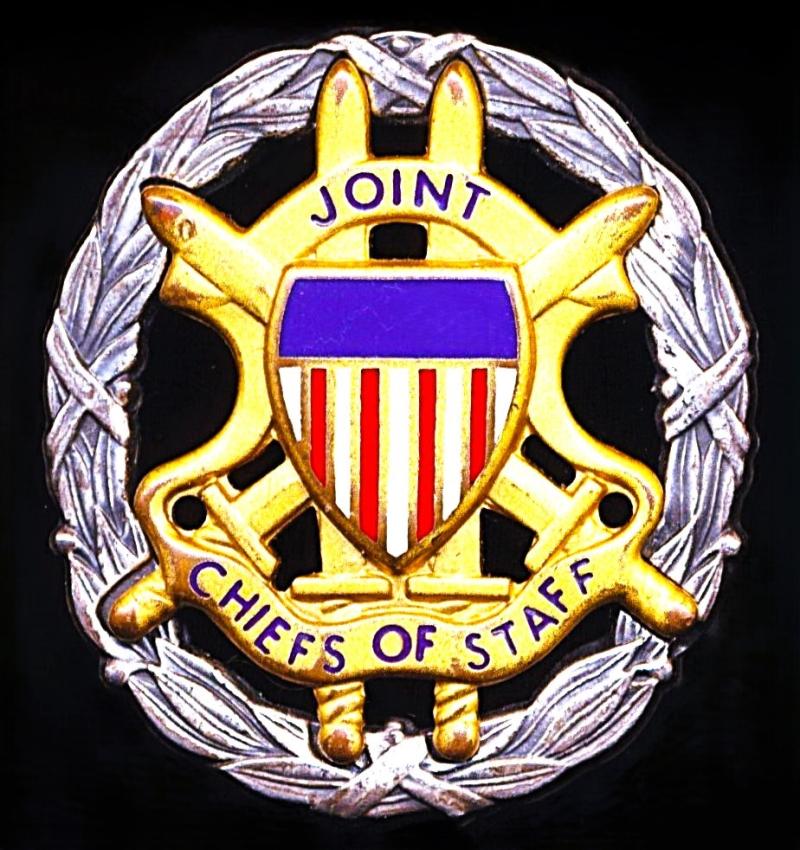 United States: Joint Chiefs of Staff Breast Badge. Reduced-Size (Miniature). Gilt, silvered & enamel