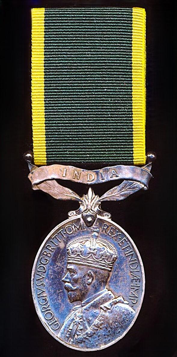 Efficiency Medal. GV issue with clasp 'India' (Pte. B. M. C. Briggs, 1. E. I. Ry. R., A.F.I.)