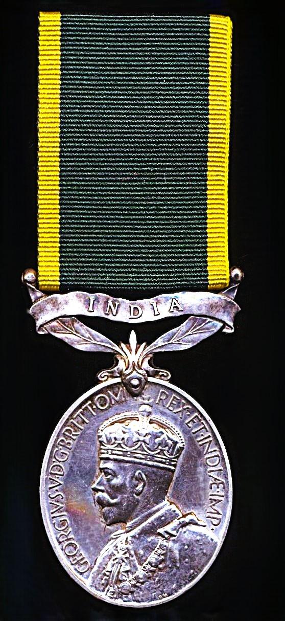 Efficiency Medal. GV issue with clasp 'India' (Pte. R. Benjamin, Sind. R. A.F.I.)