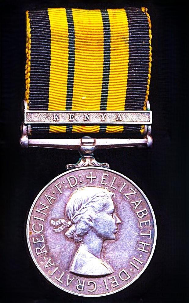 Africa General Service Medal 1902-1956. EIIR issue with 'Kenya' clasp (22844247 Private S. Grewar. B.W.)