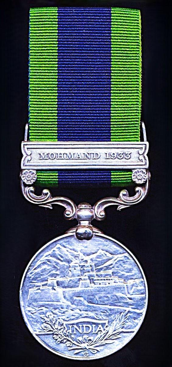 India General Service Medal 1908-35. GV 2nd issue with clasp 'Mohmand 1933' (7468 L-Nk. Mohd. Akbar, 3-14 Punjab R.)